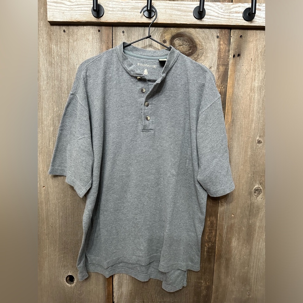Y2K Fieldmaster Henley Short Sleeve Waffle Knit Top in Heather Gray Size Medium